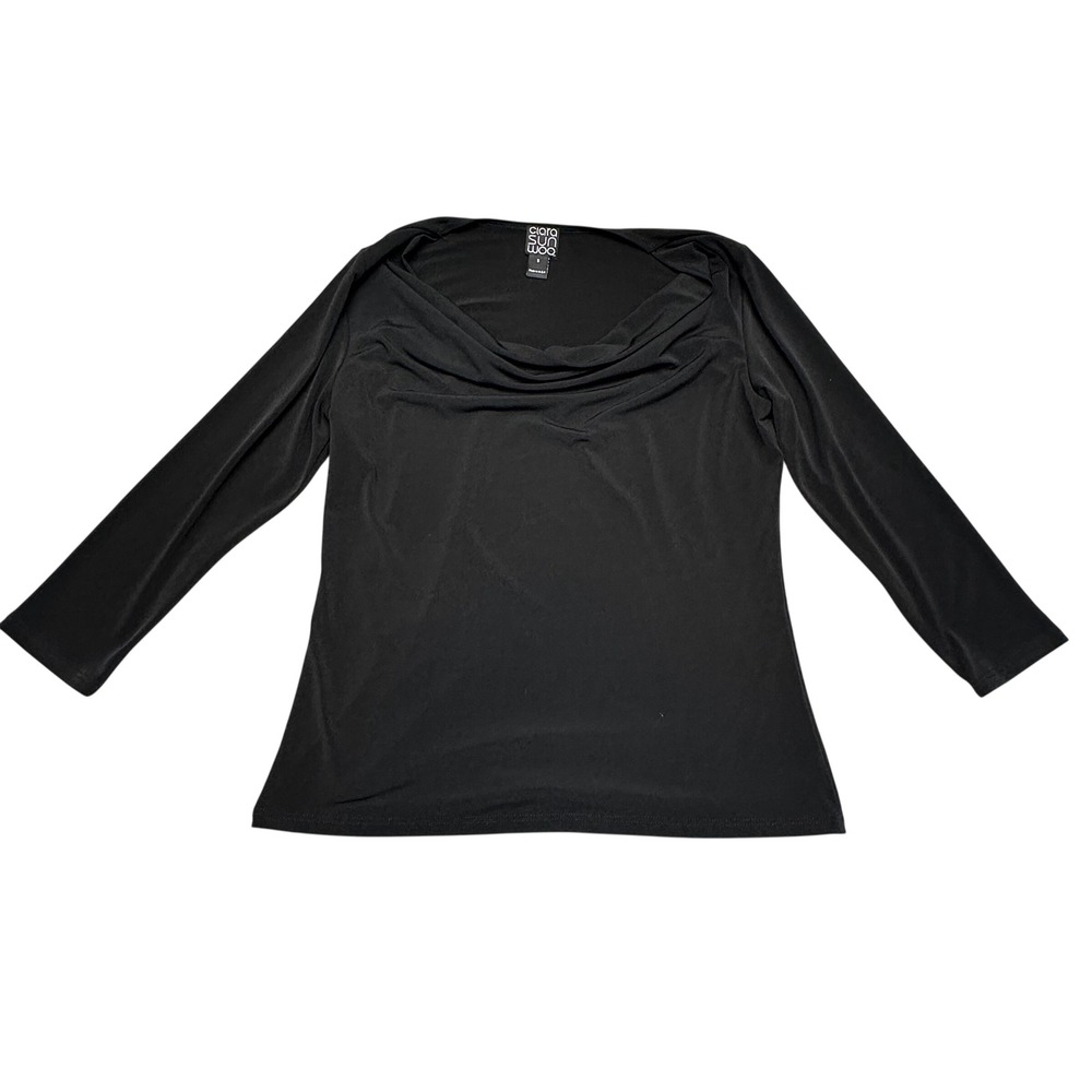 Clara Sunwoo Minimalist Black Cowl Neck Long Sleeve Stretch Top Small USA Made